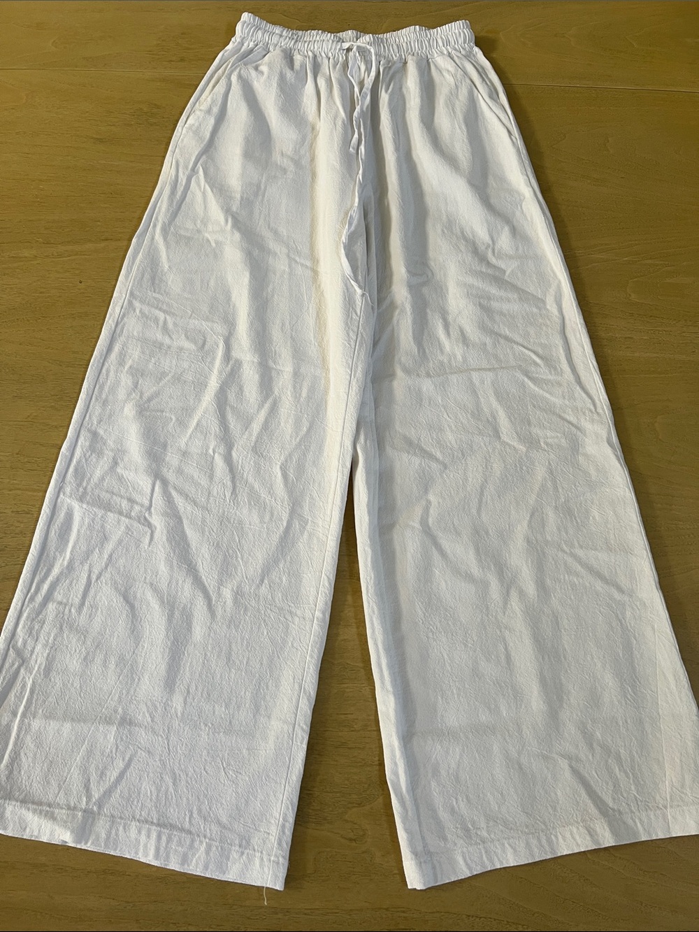 Women White Wide-Leg Drawstring Pants - Picture 1 of 12